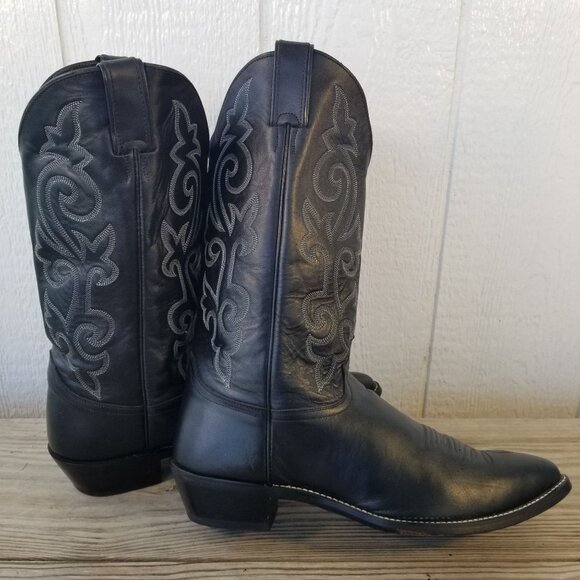 Justin Buck London Calfskin Mens Black Leather Western Boots 13 D 1408 - Picture 3 of 13